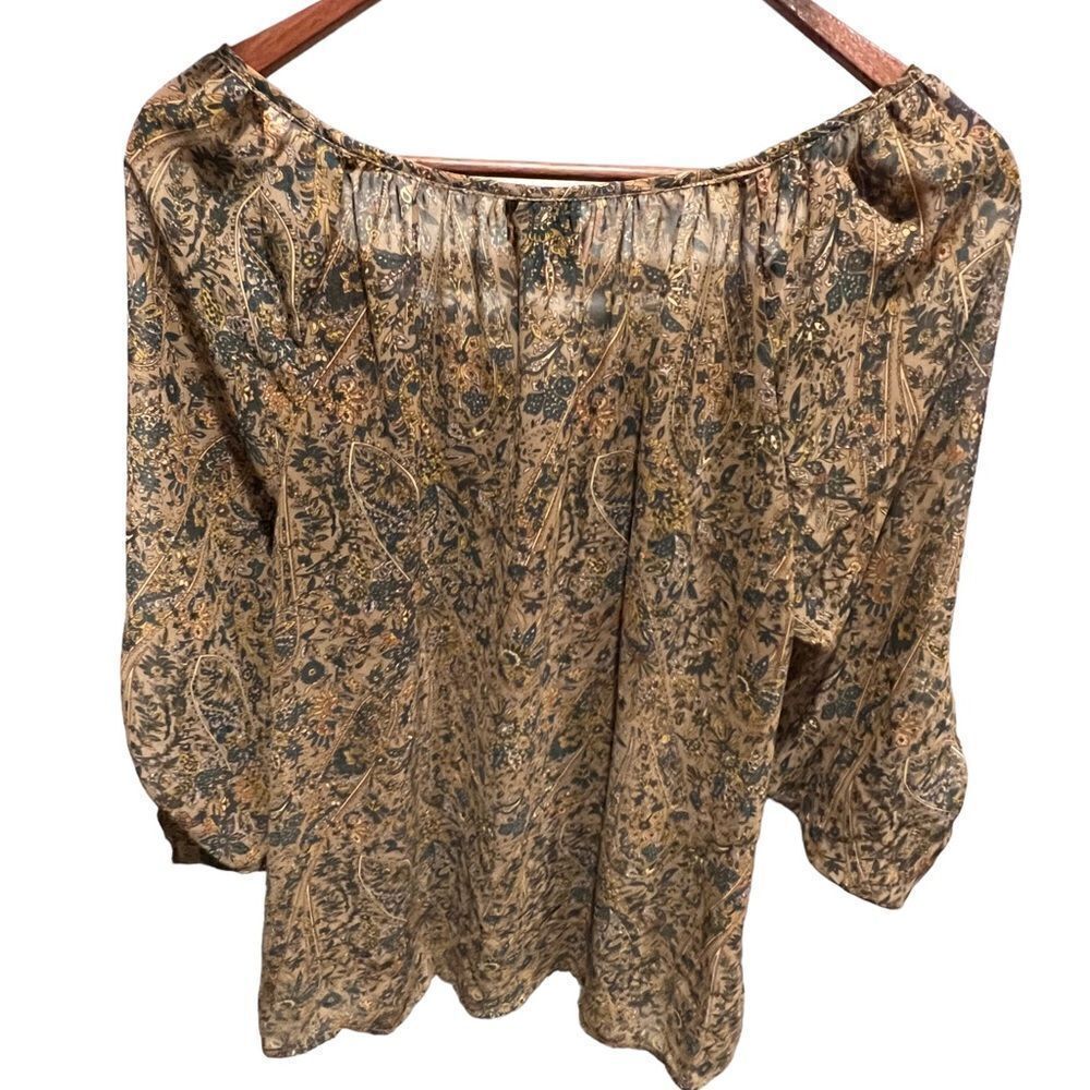 Bobeau‎ sheer boho blouse with floral print women’s size large - Picture 7 of 8